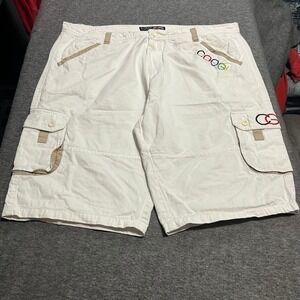 Coogi Australia Mens White Embroidered Logo Cargo Shorts Size 46 Cotton Twill